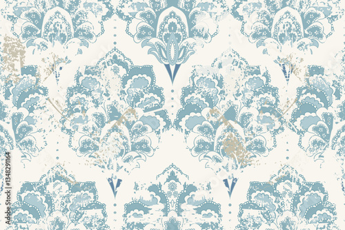 Seamless vintage rug with an effect of attrition. Damask carpet. Hand drawn seamless abstract pattern with eastern motifs. vector illustration