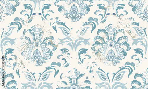Seamless vintage rug with an effect of attrition. Damask carpet. Hand drawn seamless abstract pattern with eastern motifs. vector illustration