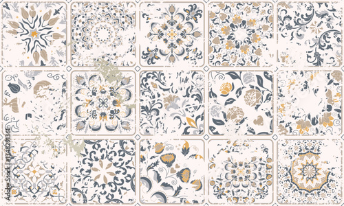Seamless vintage rug with an effect of attrition. Damask carpet. Hand drawn seamless abstract pattern with eastern motifs. vector illustration