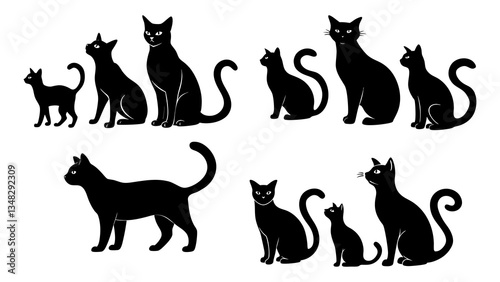 Black Cat Silhouettes – Feline Vector Illustration