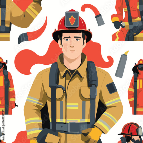 fireman, firefighter, safety, emergency, danger, man, rescue, fire, fighter, uniform, helmet, protection, background, service, red, equipment, hose, occupation, job, burn, person, work, male, hero, pr