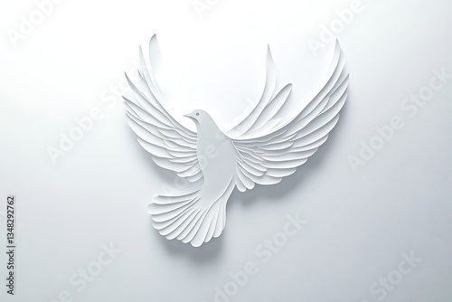 Abstract white dove in flight on a white background, suitable for peace or hope concepts