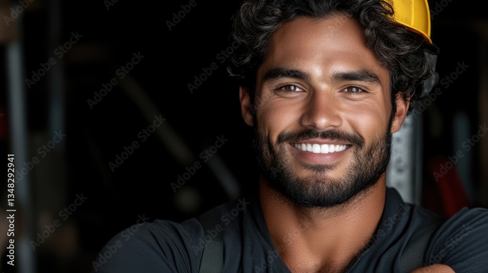 Smiling worker in industrial setting Smiling worker in industrial setting