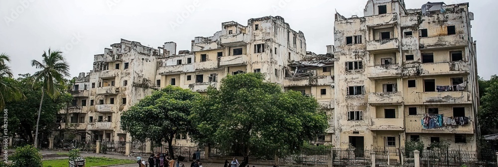 Fototapeta premium Abandoned multi-story apartment buildings in a decaying urban area