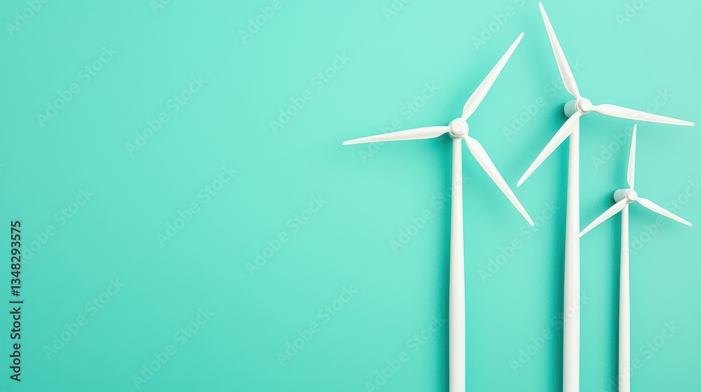 Modern Wind Turbines on Turquoise Background for Sustainability Modern Wind Turbines on Turquoise Background for Sustainability