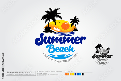 Summer Beach Vector Logo. This concept business logo template vector illustration. Tropical paradise vacation creative icon.