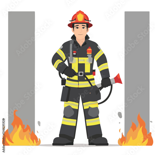 fireman, firefighter, safety, emergency, danger, man, rescue, fire, fighter, uniform, helmet, protection, background, service, red, equipment, hose, occupation, job, burn, person, work, male, hero, pr