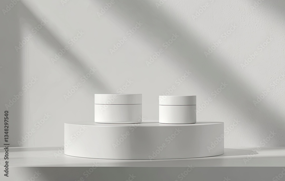 3D rendering of two white cosmetic tube and jar mockups on an isolated background, with a white color theme and a minimalist style. High resolution. 3D rendering of two white cosmetic tube and jar mockups on an isolated background, with a white color theme and a minimalist style. High resolution.