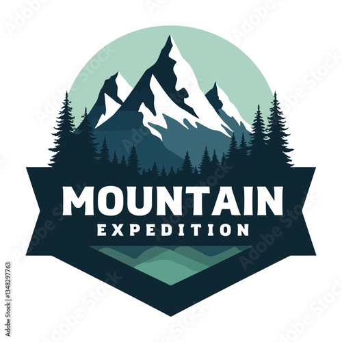 "Mountain Expedition Logo Design – Adventure Badge with Scenic Peaks and Forest"