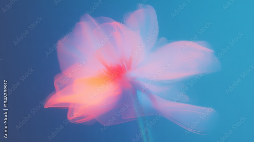 Fototapeta premium Blurry depiction of a flower in various pink and blue hues