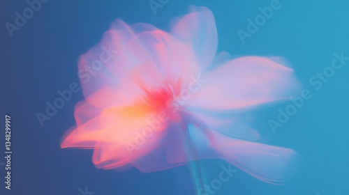 Blurry depiction of a flower in various pink and blue hues