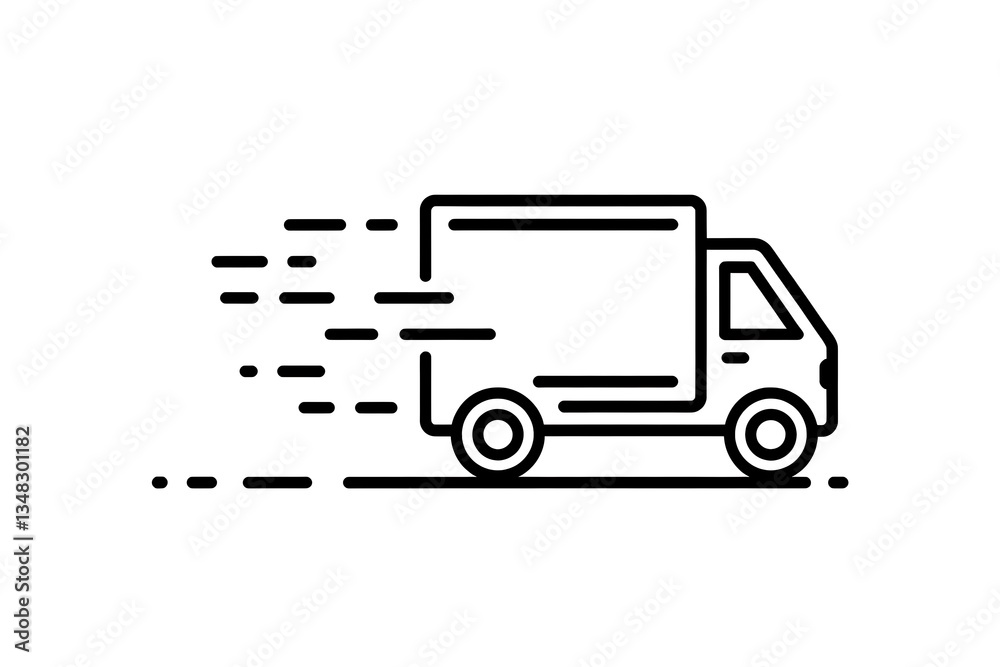 A simple line art illustration depicting a delivery truck in motion, suggesting speed and efficiency in shipping and logistics. Clean design, perfect for websites or apps. A simple line art illustration depicting a delivery truck in motion, suggesting speed and efficiency in shipping and logistics. Clean design, perfect for websites or apps.