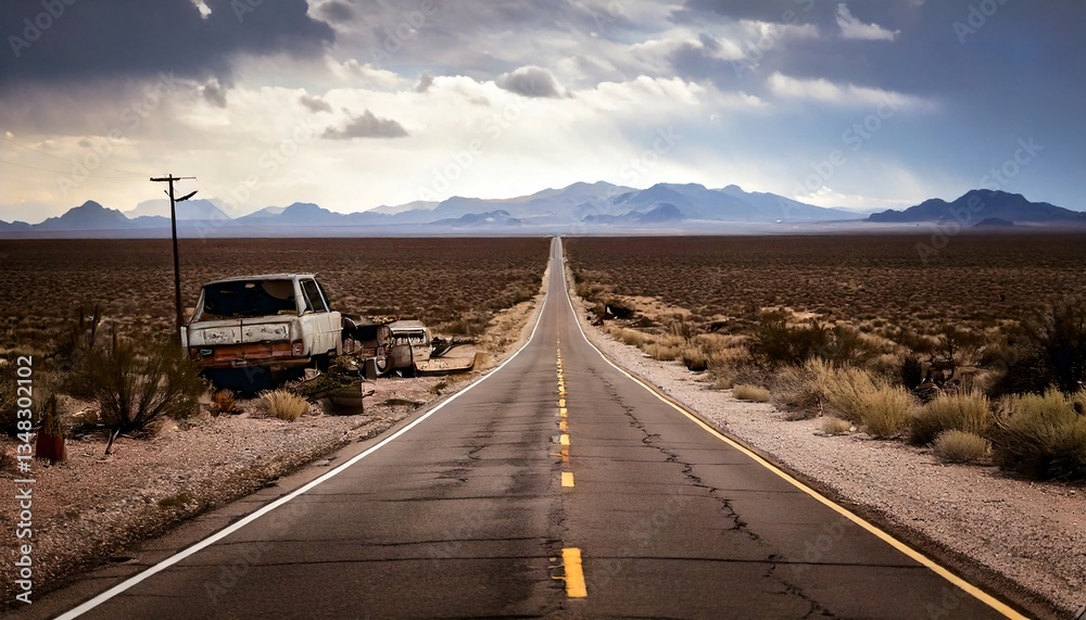 Naklejka premium A deserted highway stretching endlessly into the horizon