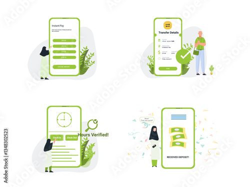 how it works illustrations for payment system, web app, mobile design, app ui, web elements