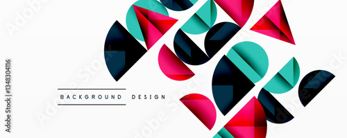 Abstract geometric pattern with intersecting circles and triangles in gradients. The high-contrast composition creates depth and a dynamic, modern aesthetic