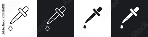 Dropper pipette icon set in black and white flat and linear style
