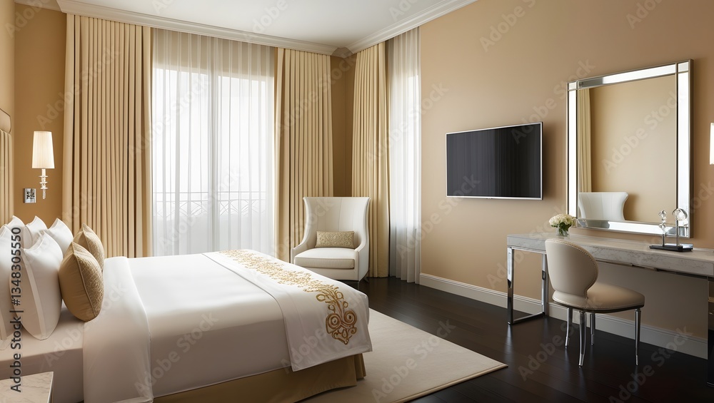 Fototapeta premium A bedroom with a bed and chairs