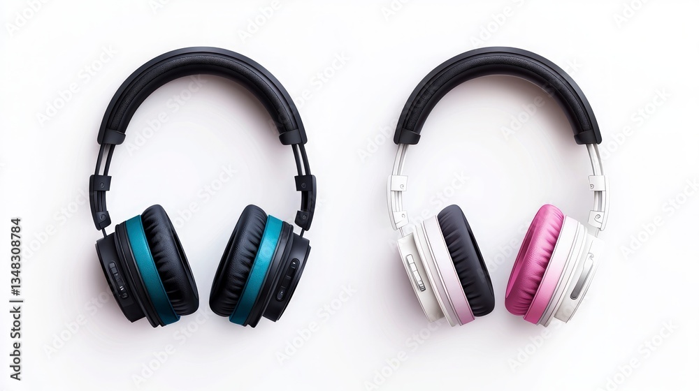 Fototapeta premium Colorful Wireless Headphones Music Audio Tech Gadgets Stereo Sound
