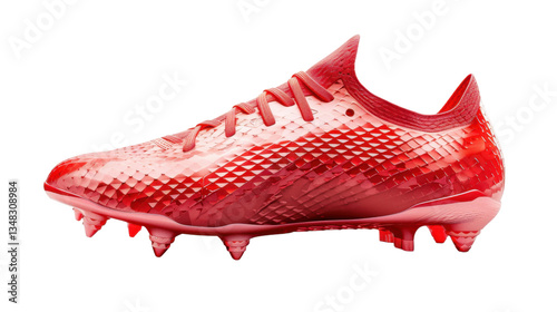 Red soccer shoe with transparent background representing sporting goods and athletics