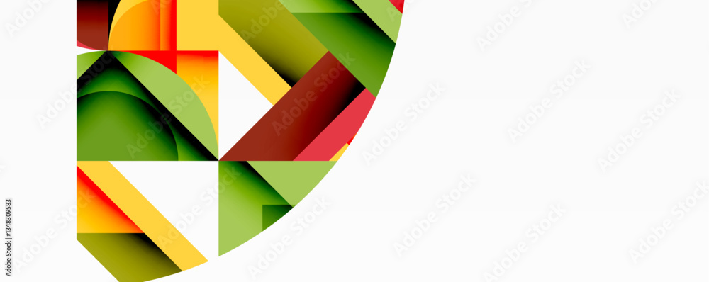 Circles, semi circles, squares and round triangles. Geometric mosaic style pattern abstract background for wallpaper, banner, backdrop, card, book Illustration, landing page Circles, semi circles, squares and round triangles. Geometric mosaic style pattern abstract background for wallpaper, banner, backdrop, card, book Illustration, landing page