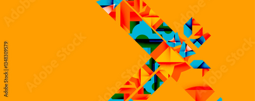 Abstract geometric artwork with interwoven angular and curved shapes, dynamic composition with smooth gradients and bold contrasts