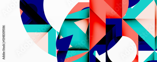 Abstract geometric artwork with interwoven angular and curved shapes, dynamic composition with smooth gradients and bold contrasts