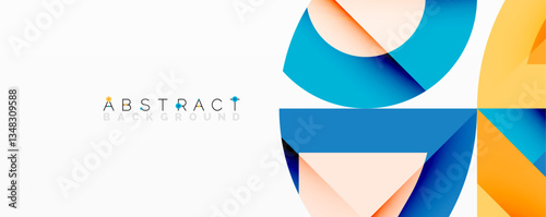 Abstract geometric composition with interlocking circular and angular shapes, featuring smooth gradients and sharp contrasts on a white background