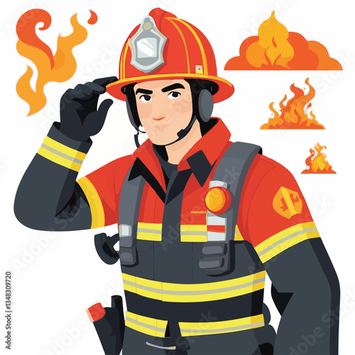 fireman, firefighter, safety, emergency, danger, man, rescue, fire, fighter, uniform, helmet, protection, background, service, red, equipment, hose, occupation, job, burn, person, work, male, hero, pr
