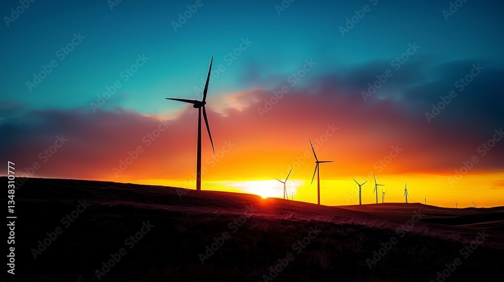 Fototapeta premium Majestic Wind Farm Sunset Renewable Energy Panorama