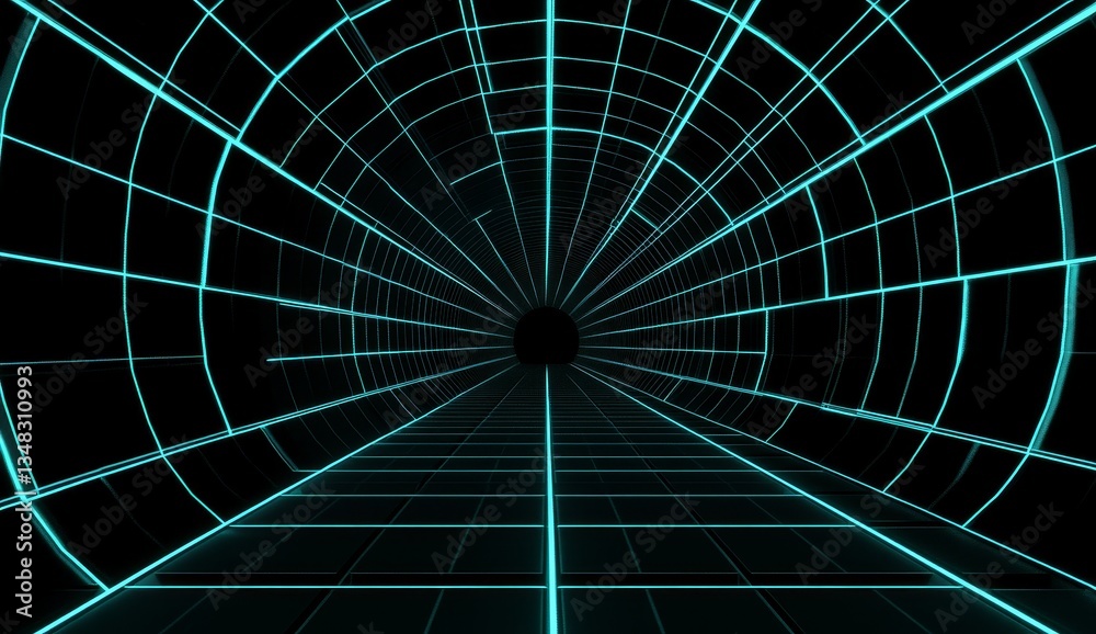 Obraz premium Digital tunnel, grid lines, futuristic