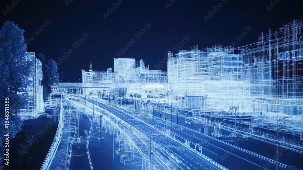 Cityscape 3D Wireframe Model; urban planning visualization; digital illustration; possible use for architectural visualization Cityscape 3D Wireframe Model; urban planning visualization; digital illustration; possible use for architectural visualization