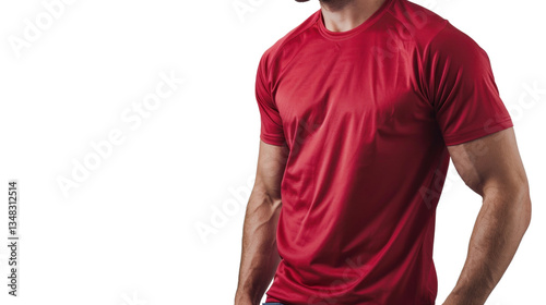 Athlete wearing red t-shirt on transparent background: perfect for mockups