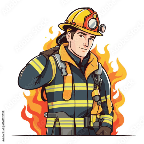 fireman, firefighter, safety, emergency, danger, man, rescue, fire, fighter, uniform, helmet, protection, background, service, red, equipment, hose, occupation, job, burn, person, work, male, hero, pr
