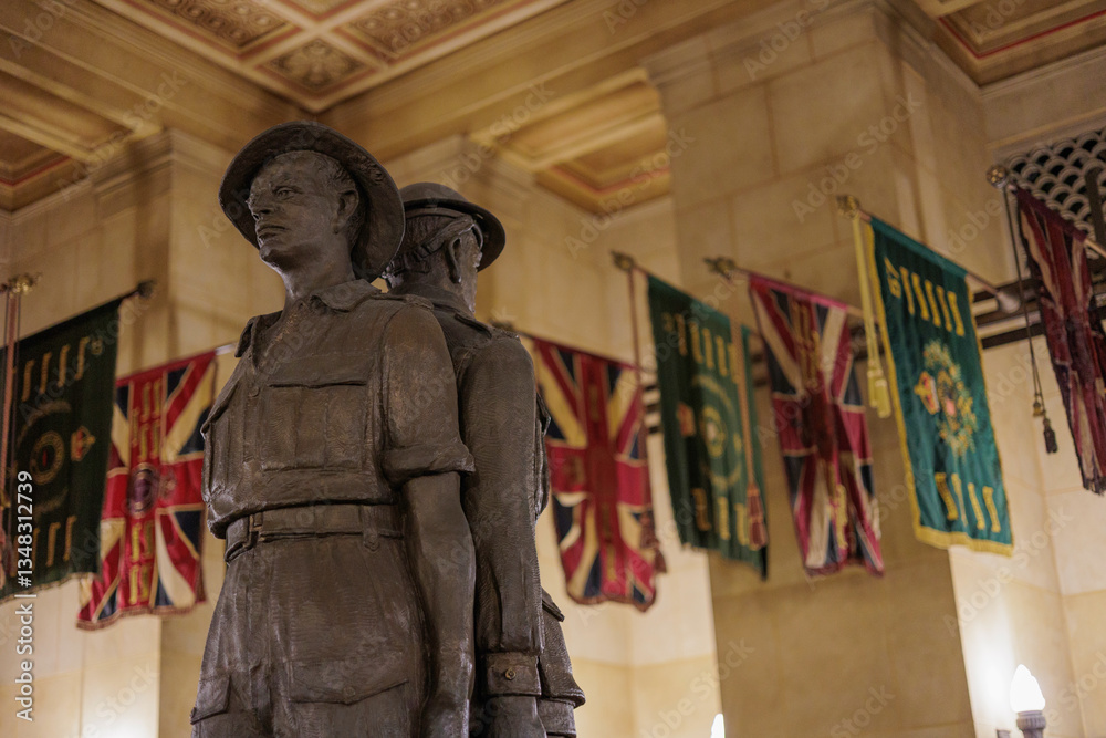 Naklejka premium メルボルンの戦争慰霊館に掲げられた国旗や旗