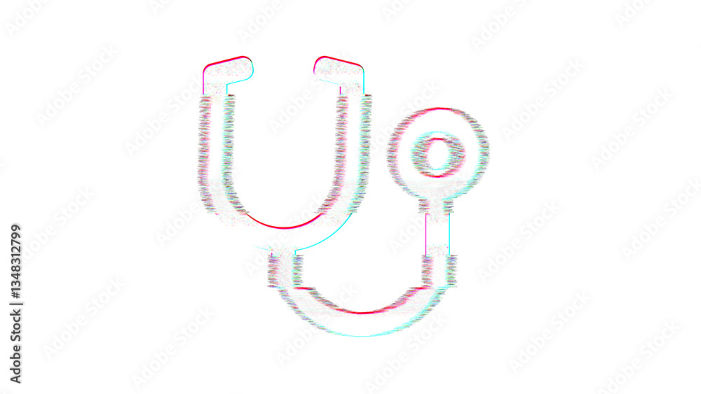 Icon stethoscope is distorted. Glitch. Noise, chromatic aberration, geometric distortion Icon stethoscope is distorted. Glitch. Noise, chromatic aberration, geometric distortion