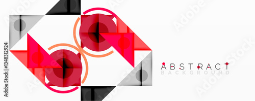 Geometric abstract design with layered triangles, circles, and gradients, forming a structured pattern with sharp contrasts and depth