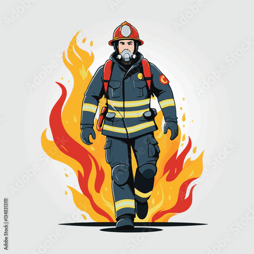fireman, firefighter, safety, emergency, danger, man, rescue, fire, fighter, uniform, helmet, protection, background, service, red, equipment, hose, occupation, job, burn, person, work, male, hero, pr