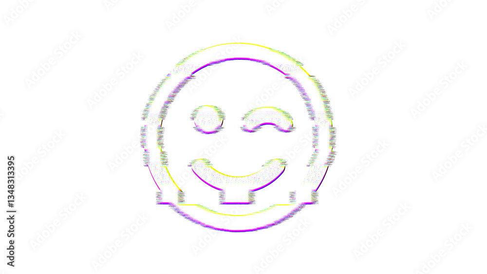Icon smile wink is distorted. Glitch. Noise, chromatic aberration, geometric distortion Icon smile wink is distorted. Glitch. Noise, chromatic aberration, geometric distortion