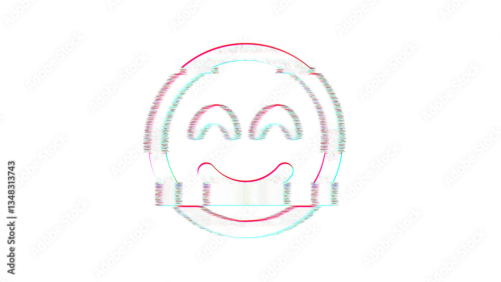 Icon smile beam is distorted. Glitch. Noise, chromatic aberration, geometric distortion Icon smile beam is distorted. Glitch. Noise, chromatic aberration, geometric distortion