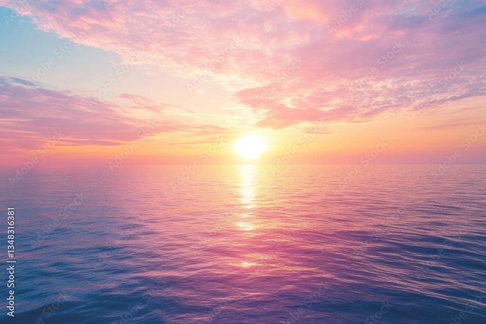 Obraz premium Serene sunset over tranquil waters creating a mesmerizing pink and orange sky at dusk