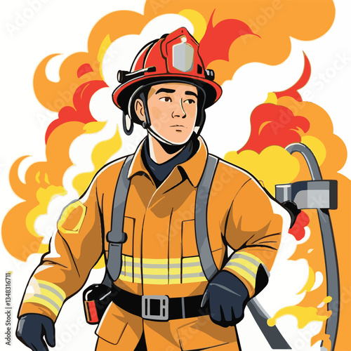 fireman, firefighter, safety, emergency, danger, man, rescue, fire, fighter, uniform, helmet, protection, background, service, red, equipment, hose, occupation, job, burn, person, work, male, hero, pr