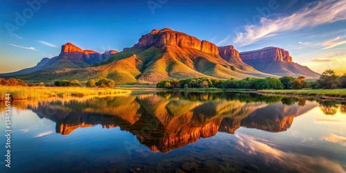 Minimalist Marakele National Park: Scenic Mountain Reflection, South African Landscape Photography photo