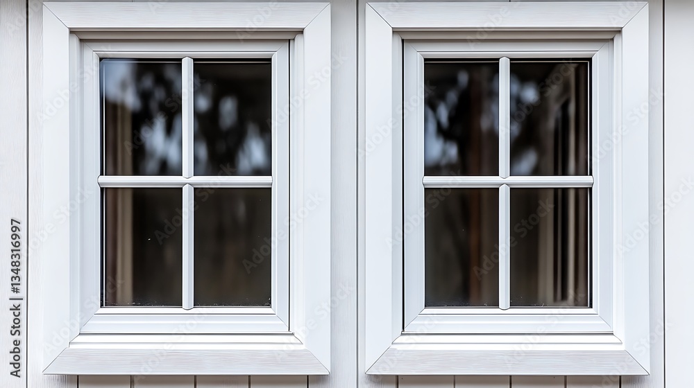 Fototapeta premium Two rectangular white windows featuring a cross shaped design