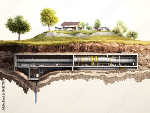 Wallpaper Mural Cross-section of an underground pipe network with detailed soil layers Torontodigital.ca