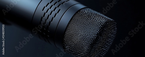 Dynamic microphone graphic, sleek black half-tone, professional use depiction