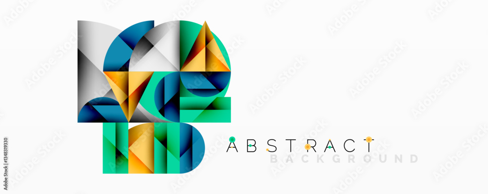 Obraz premium Abstract geometric artwork with overlapping circles and gradients, circle square triangle shapes background featuring sharp angular cuts, smooth shading, and structured layered composition