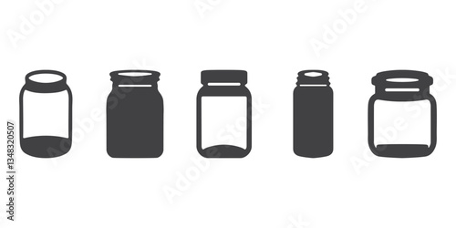 Glass Empty Jar Icons Silhouette Vector Set