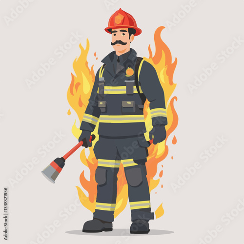 fireman, firefighter, safety, emergency, danger, man, rescue, fire, fighter, uniform, helmet, protection, background, service, red, equipment, hose, occupation, job, burn, person, work, male, hero, pr