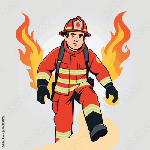 fireman, firefighter, safety, emergency, danger, man, rescue, fire, fighter, uniform, helmet, protection, background, service, red, equipment, hose, occupation, job, burn, person, work, male, hero, pr