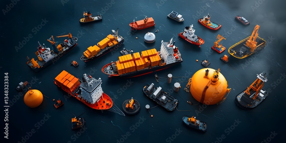 Fototapeta premium An intricate network of supply routes and transport systems supporting a streamlined offshore logistics experienced personnel handling equipment shipments and cargo through an active industrial port